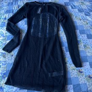 Black distressed sheer backless body con dress